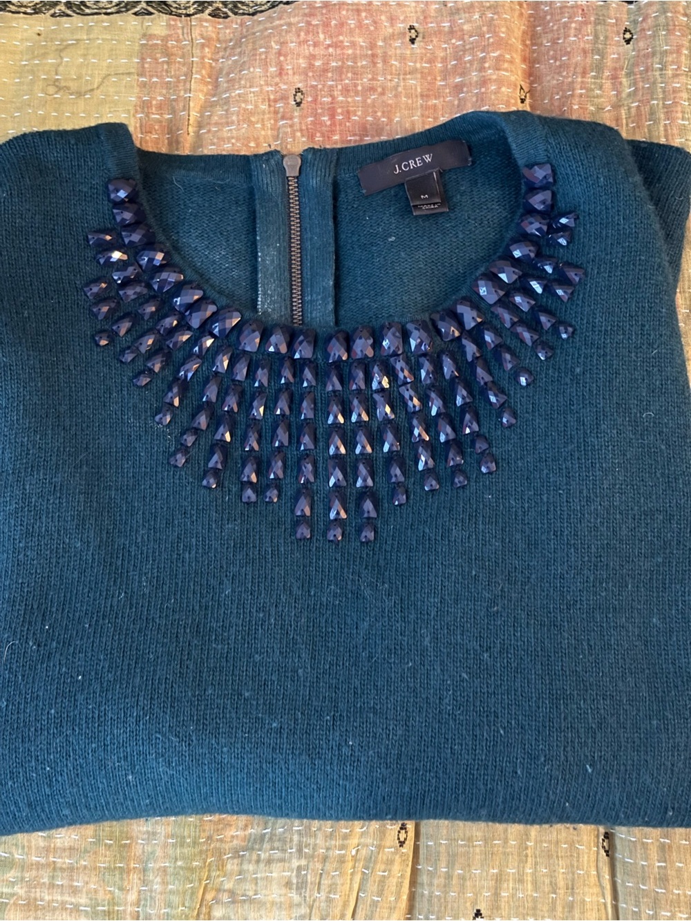 J. Crew Green Sweater Necklace — Facete Bead Embellishment
